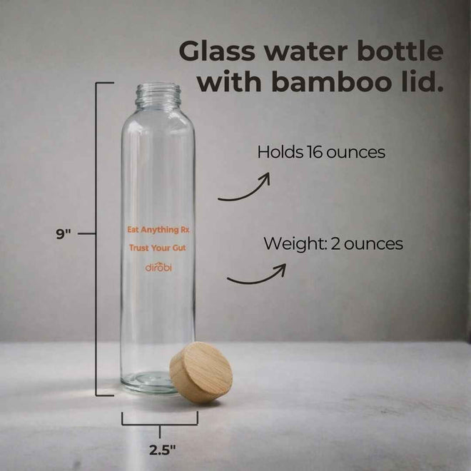 Dirobi Glass Water Bottle with Bamboo Lid (16 oz)