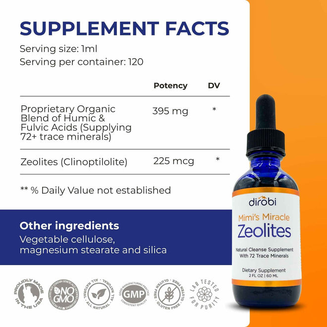 Dirobi Detox and Mineral Supplement Mimi's Miracle Zeolites — Clinoptilolite Detox Drops