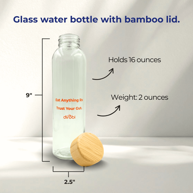 Dirobi Glass Water Bottle with Bamboo Lid (16 oz)