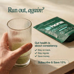 Hona Fiber + Greens 30-serving pouch held in hand