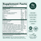 Hona Fiber + Greens supplement facts panel, 8 g fiber per serving